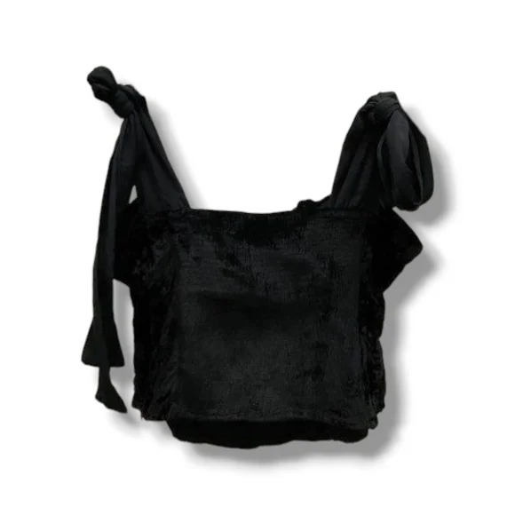 Free People Trapped In Your Love Black Velvet Crop Top Size M Medium - Picture 3 of 7